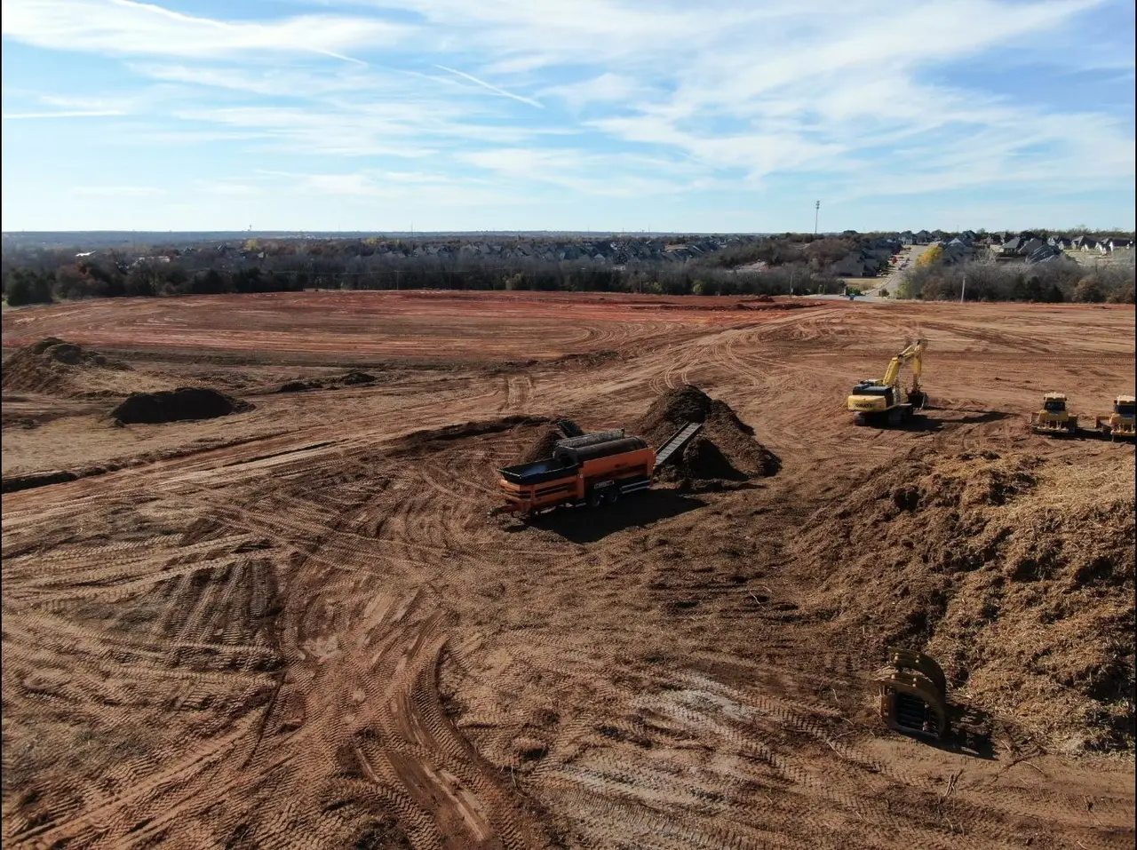 Excavator and dozer performing dirt work in the Oklahoma City, OK metro